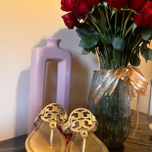 Tory Burch Gold Sandals with Cutout Design